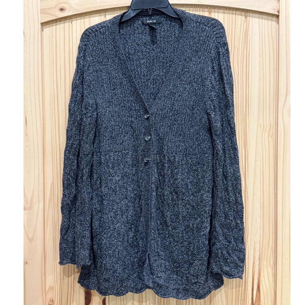 Style & Co Gray Marl Empire Waist Cardigan Sweater Scalloped Hem Large